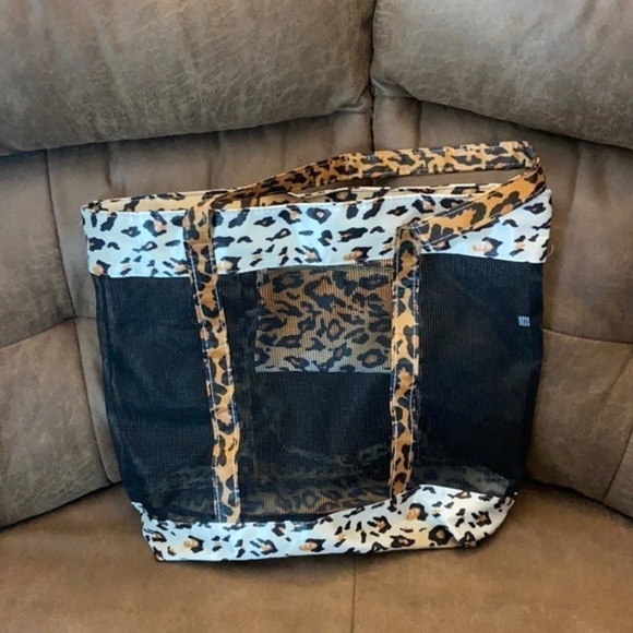 Handbags - Animal print mesh tote bag with zipper